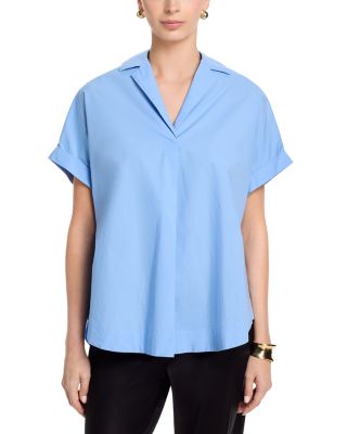 Poplin Collar Short Sleeve Pullover Top