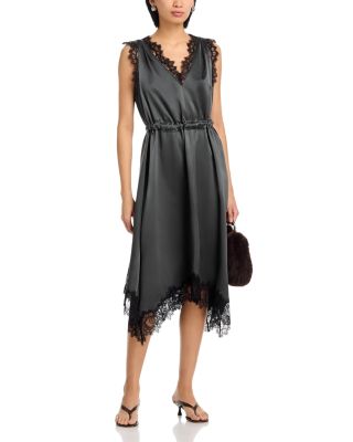 Lace Trim V Neck Midi Dress
