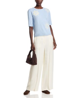 Floral Embroidered Short Sleeve Sweater