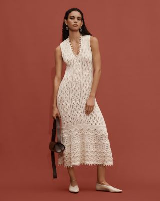 Sleeveless Fine Crochet Knit V Neck Dress