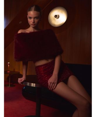 Darla Faux Fur Off-Shoulder Cropped Top