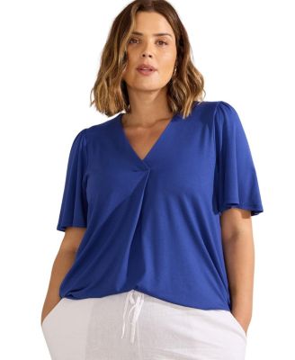  Jersey Flutter Sleeve V-Neck T-Shirt