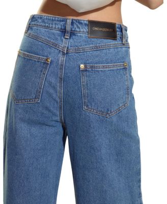 Embroidered Wide Leg Jeans in Blue White Wash