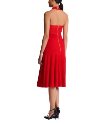 Halterneck Pleated Knit Midi Dress