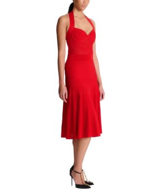  Halterneck Pleated Knit Midi Dress