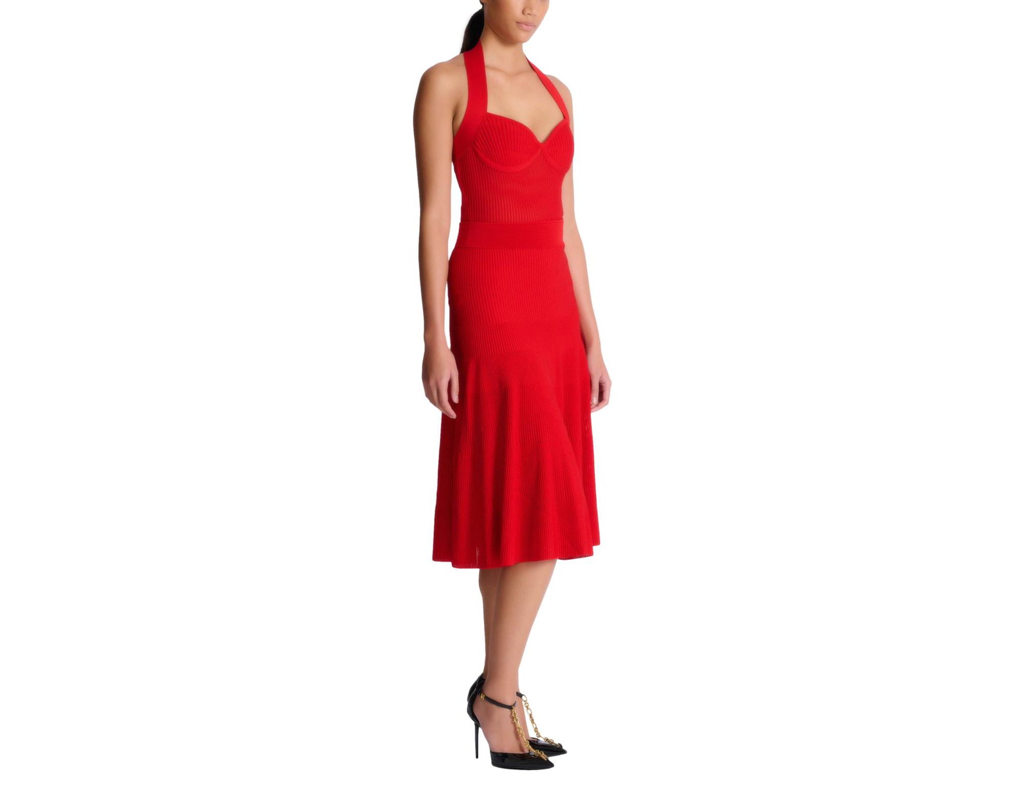 Halterneck Pleated Knit Midi Dress — Image 9