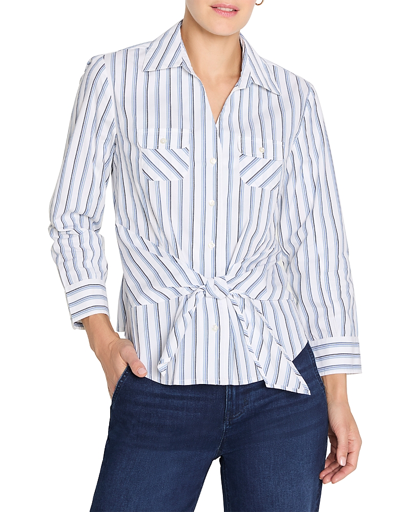 Nic+Zoe Striped Iconic Tie Front Top