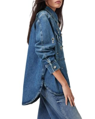 Enna Brooch Embellished Denim Shirt