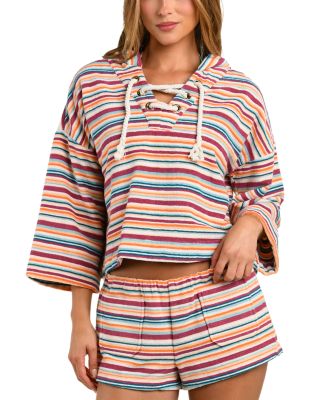 Amiya Watercolor Stripe Swim Cover-Up Shorts 
