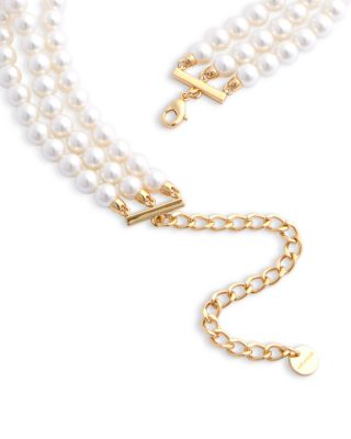 Imitation Pearl Three Layer Rose Choker Necklace, 13.4-17.3"