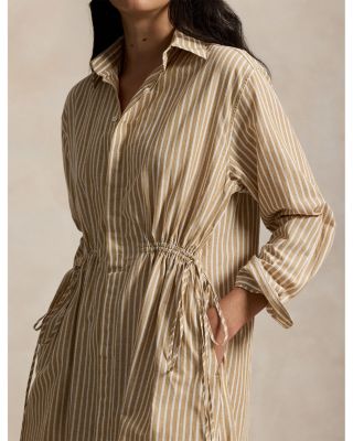 Striped Cotton Linen Drawcord Shirtdress