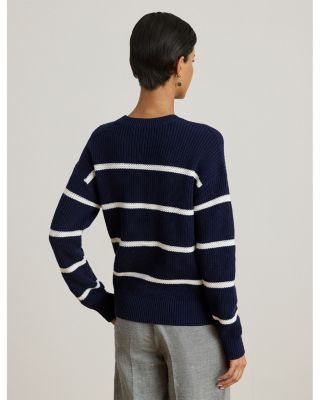 Striped Rib Knit Cotton Crewneck Sweater
