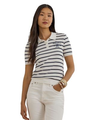 Striped Cotton Blend Polo Sweater