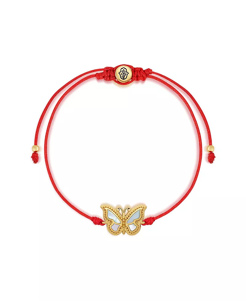 Karma and Luck Transcendent Guide Mother of Pearl Butterfly Red String Bracelet