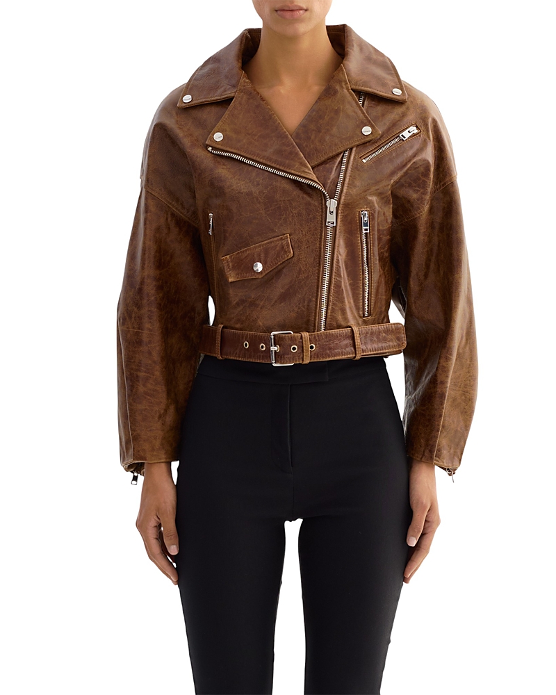 Lamarque Leather Cropped Biker Jacket