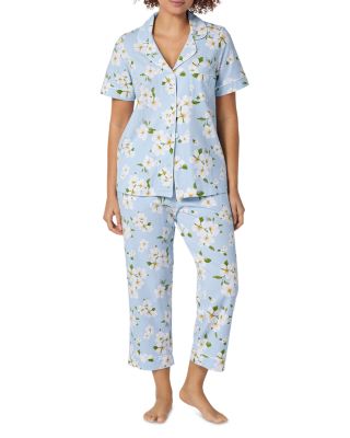 Pink Short Sleeve Classic Stretch Jersey Cropped Pajama Set in Bunny Blooms