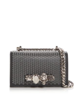Eyelet Embellished Mini Satchel Leather Shoulder Bag