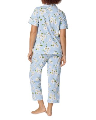 Pink Short Sleeve Classic Stretch Jersey Cropped Pajama Set in Bunny Blooms