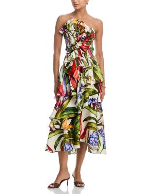 Florart Strapless Tiered Midi Dress