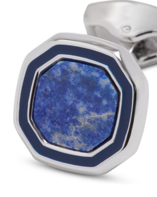Octagon White Bronze Plated & Blue Lapis Cufflinks