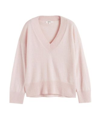  Women's V Neck Wool Cashmere Slouchy Lightweight Sweater