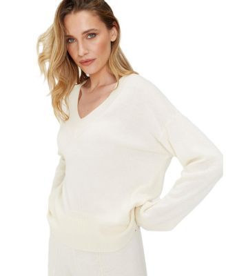  Women's V Neck Wool Cashmere Slouchy Lightweight Sweater