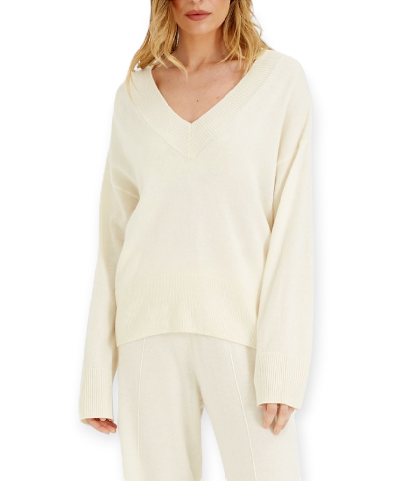 Chinti & Parker Women's V Neck Wool Cashmere Slouchy Lightweight Sweater