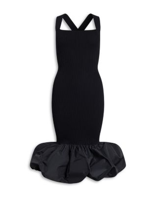 Long Mixed Media Faille Knit Dress