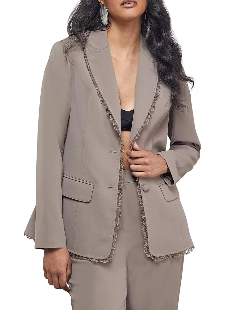 Warehouse Oversized Lace Frill Trim Blazer