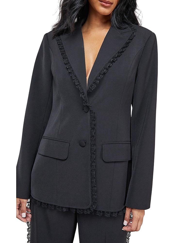 Warehouse Oversized Lace Frill Trim Blazer