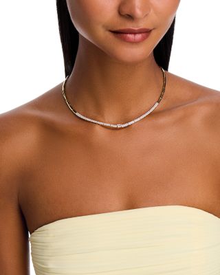 Diamond Emerald Cut Center Collar Necklace in 14K Yellow Gold, 2.0 tcw