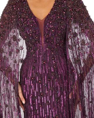 Sweet Silva Beaded Cape Maxi Dress