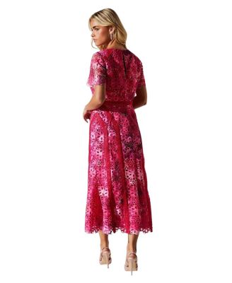 Petite Printed Lace Midi Pencil Dress