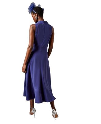 Shawl Collar Ruffle Hem Midi Dress