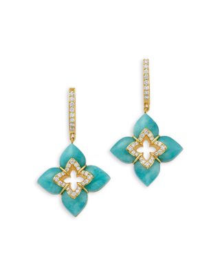 18K Yellow Gold Venetian Princess Amazonite & Diamond Flower Drop Earrings