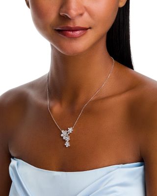 18K White Gold Jasmine Diamond Flower Cluster Statement Necklace, 16-18"