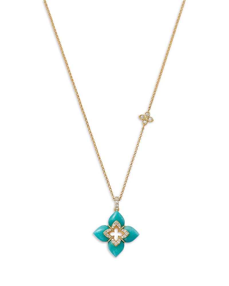 Roberto Coin 18K Yellow Gold Venetian Princess Cabochon Diamond Flower Pendant Necklace, 16