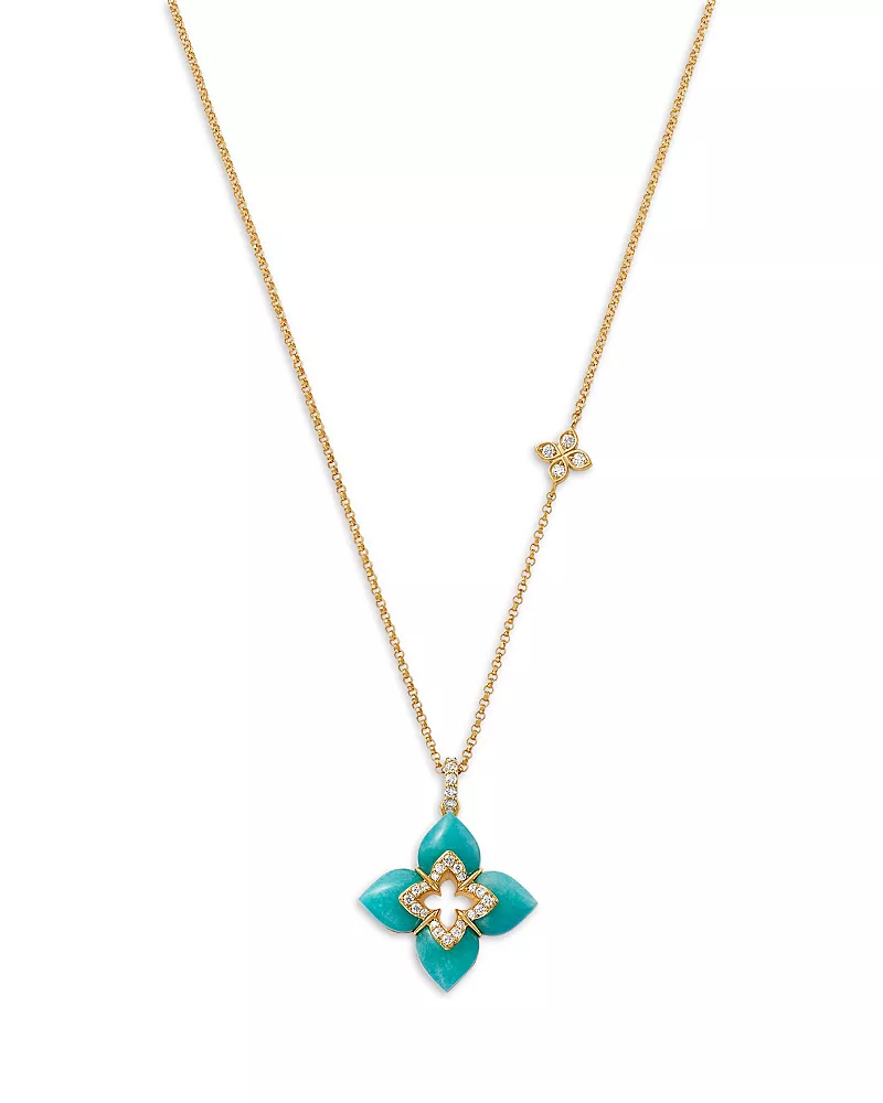 Roberto Coin 18K Yellow Gold Venetian Princess Cabochon Diamond Flower Pendant Necklace, 16