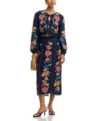 Maira Floral Print Linen Skirt