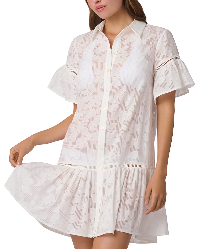 Shoshanna Ruffle Mini Shirtdress Cover Up