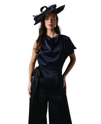 Tie Side Satin Drape Wide Leg Jumpsuit