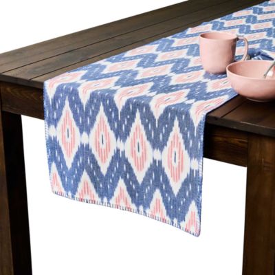 Ikat Table Runner, 18" x 90" - Blue/Pink