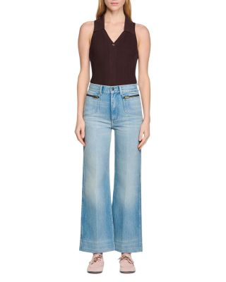 Faded Straight Zipped Cotton Jeans in Blue Jean