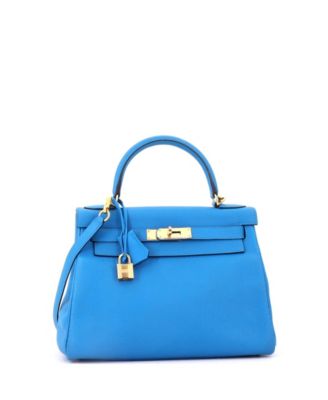 Kelly 28 Handbag Blue Togo with Gold Hardware