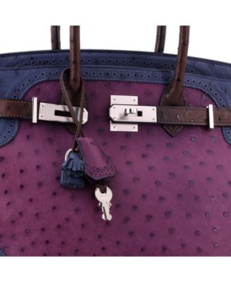 Birkin 30 Handbag Tricolor Ostrich with Palladium Hardware