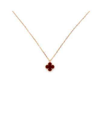  Sweet Alhambra Pendant Necklace 18K Rose Gold and Carnelian, 14.75 - 15.5"