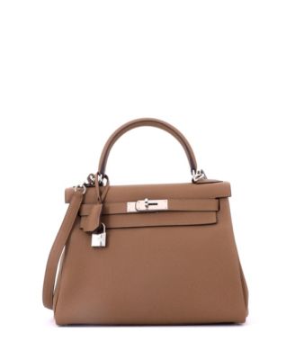 Kelly 28 Handbag Brown Togo with Palladium Hardware