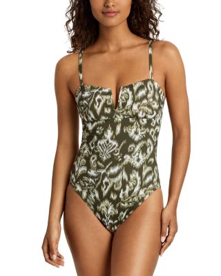 Printed V Wire Over The Shoulder One Piece Swimsuit