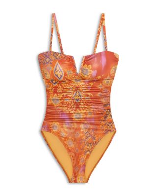 Printed V Wire Over The Shoulder One Piece Swimsuit
