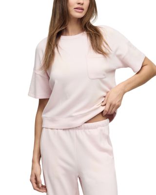 Brushed Fleece Short Sleeve Dropped Shoulder Pullover Top